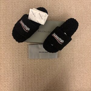 Balenciaga Black Plush Slides